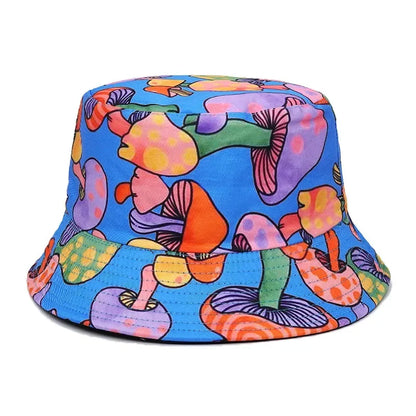 Unisex Bucket Hat For Women Wen Fashion Sun-Proof Hat Reversible Mushroom Print Bucket Hat