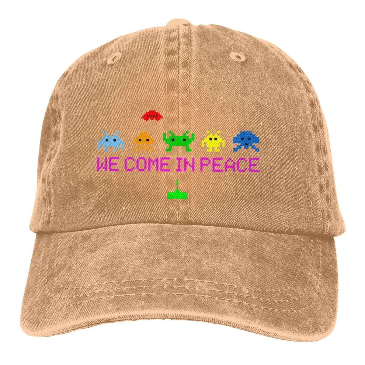 Space Invaders Arcade Shooter Game We Come In Peace Baseball Caps