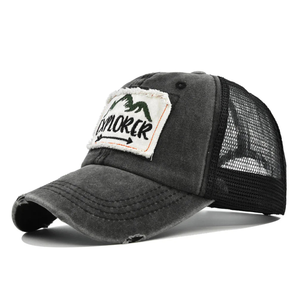 Cloth Embroidered Cap With Large Letters Embroidered Explorer Baseball Cap