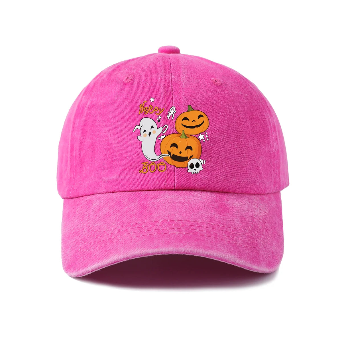 Vintage Washed Happy Boo Pumpkin Ghost Graphic Baseball Cap