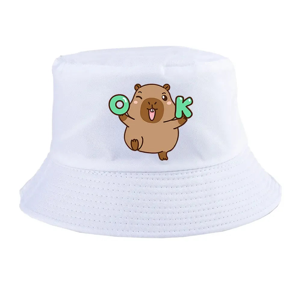 Summer Spring Ladies Cotton Korean Casual  Sunprotection Capybara Bucket Hat