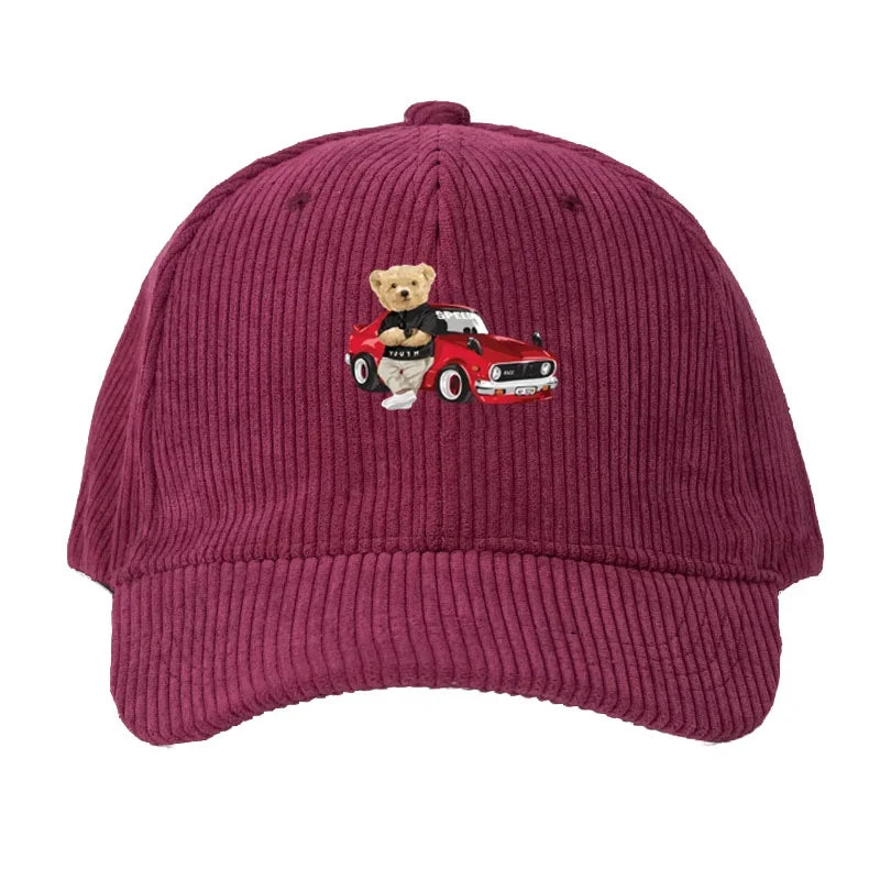 Corduroy Baseball Cap Men Women Teddy Bear And Car