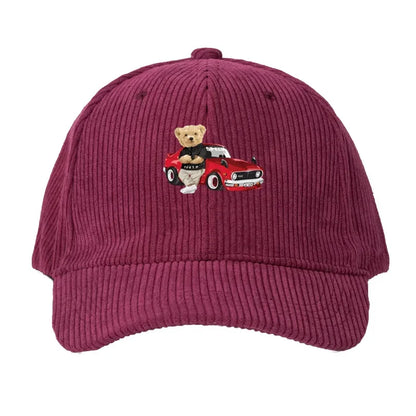 Corduroy Baseball Cap Men Women Teddy Bear And Car