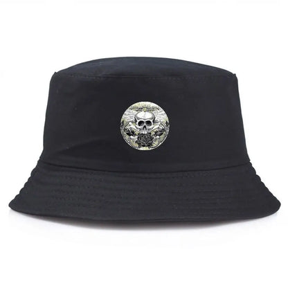 Black Bucket Hat With Skull & Rose Summer Fishing Hat For Men Women