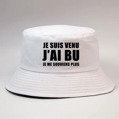Trendy Je Suis Venu J'ai Bu Je Me Souviens Plus Print Reversible Bucket Hat