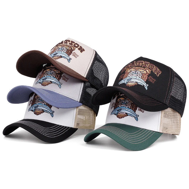 New Bear Eating Fish Street Dance Hip Hop Hat Baseball Hat