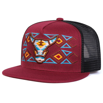 Unisex Ox Head Embroidery Hip-hop Net Hats