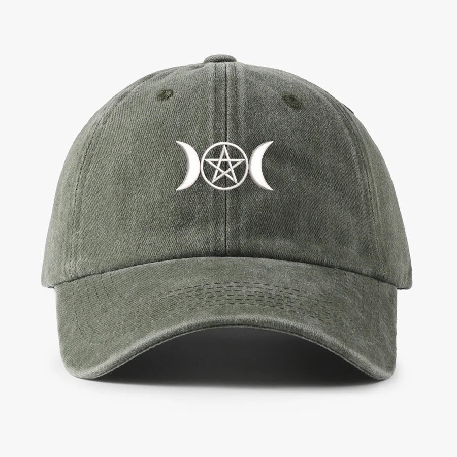 Embroidered Triple Moon Pentacle Wash Cotton Soft Baseball Caps