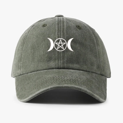 Embroidered Triple Moon Pentacle Wash Cotton Soft Baseball Caps