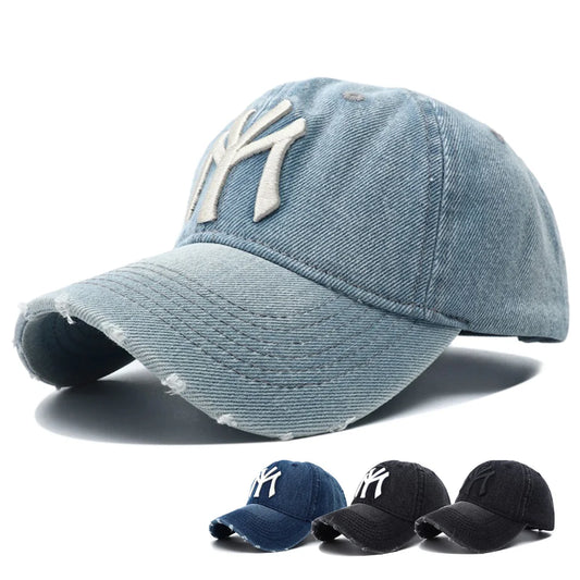 High Quality MY Embroidered Washed Denim Baseball Cap for Men Women