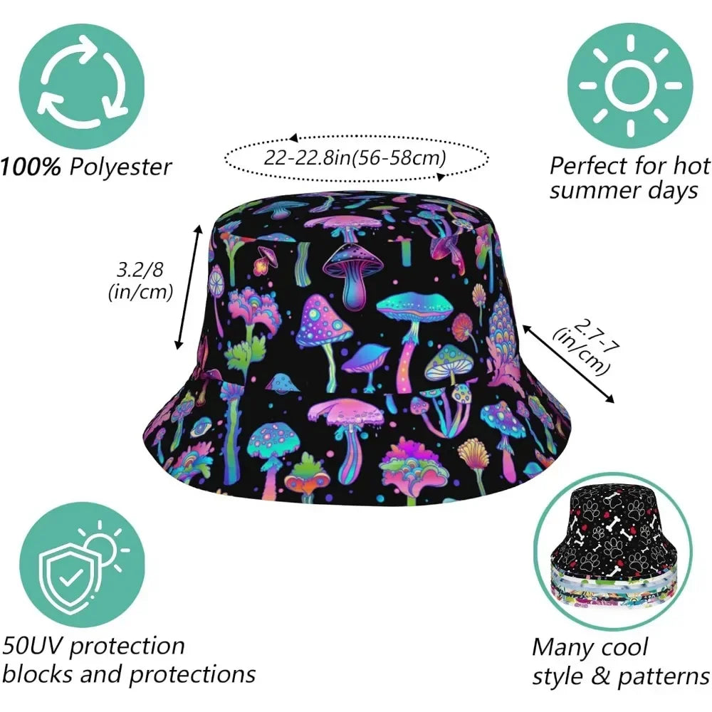 Purple Mushroom Fisherman Cap Summer Unisex Printing Bucket Hat