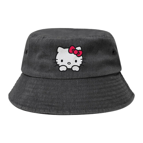 Men Women Washed Denim Bucket Hat Hello Kitty Summer Travel Headwear Packable