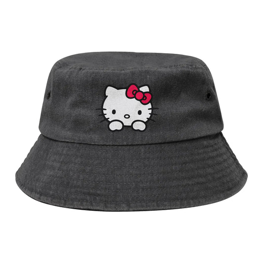 Men Women Washed Denim Bucket Hat Hello Kitty Summer Travel Headwear Packable