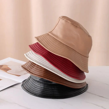 Fashion Bucket Hat PU Leather Fishing Cap Hiking Hat Hip-Hop Hat For Women and Men