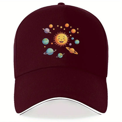 Cute Cartoon Solar System Sun Planets Baseball Cap