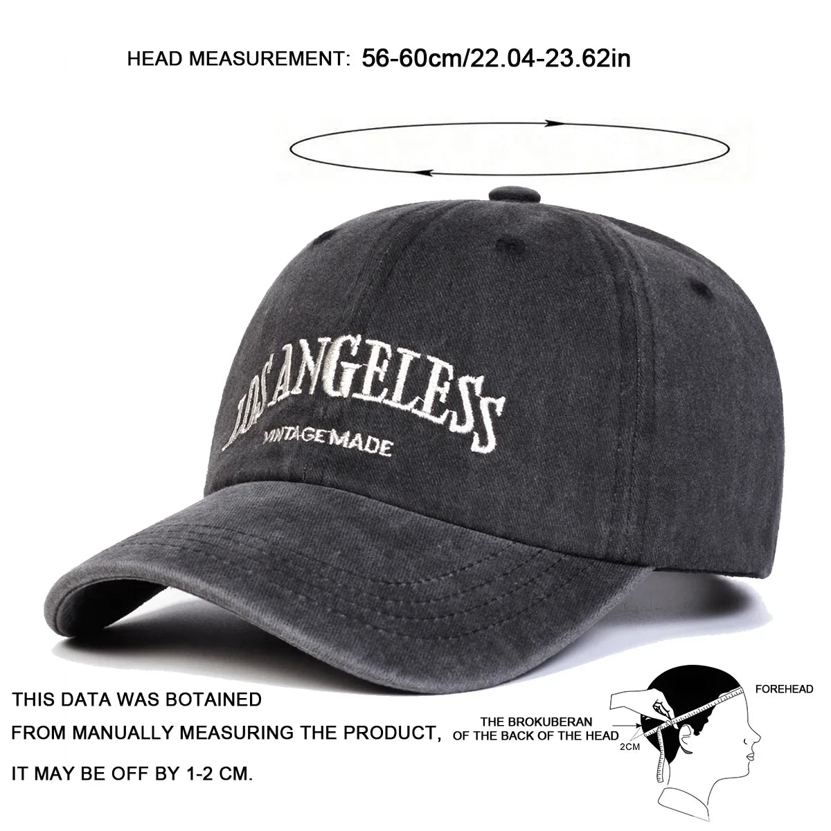 LOS ANGELESS Embroidery Wash Baseball Caps