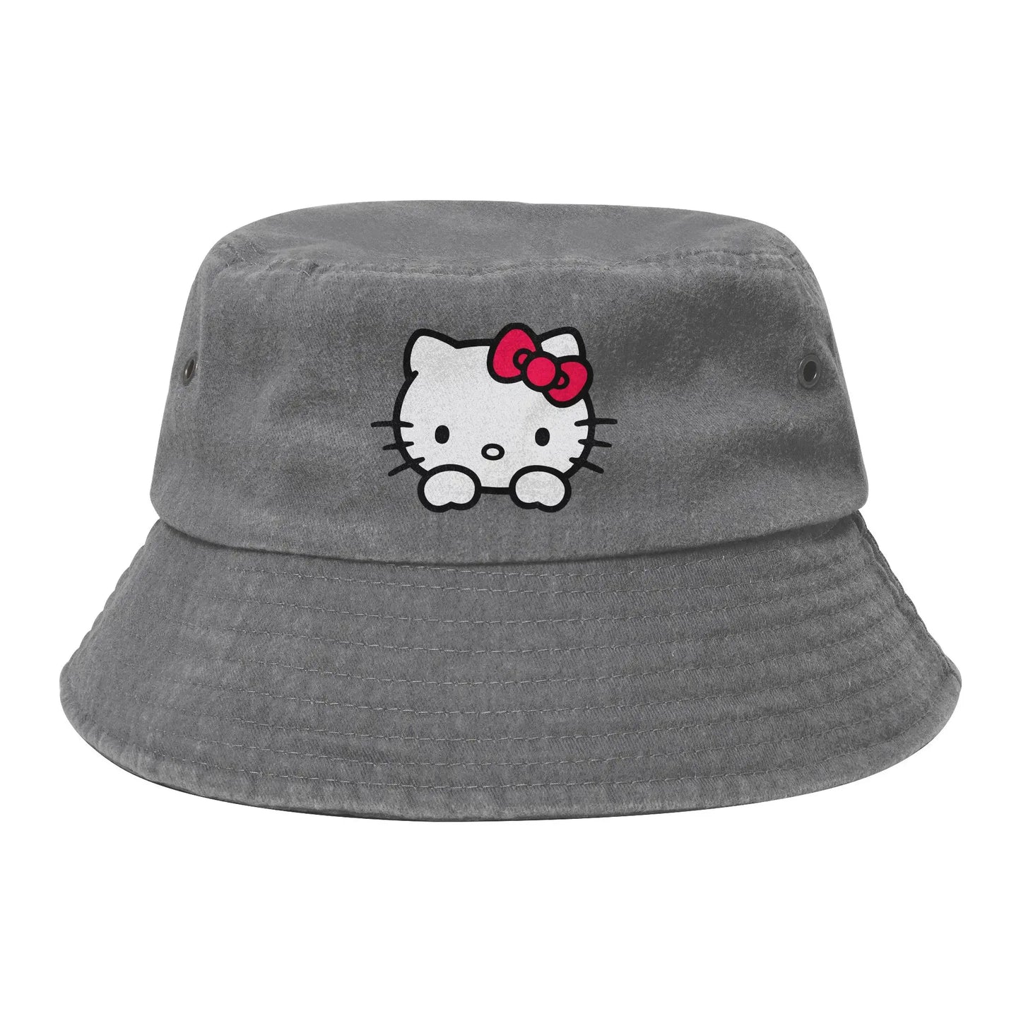 Men Women Washed Denim Bucket Hat Hello Kitty Summer Travel Headwear Packable