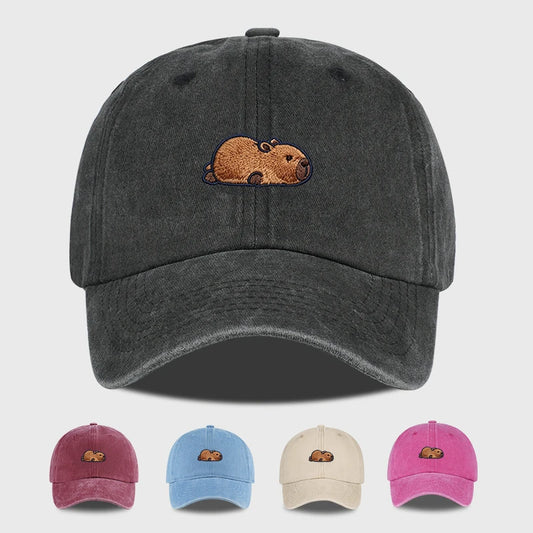 Multi-color Washed Capybara Embroidered Baseball Cap