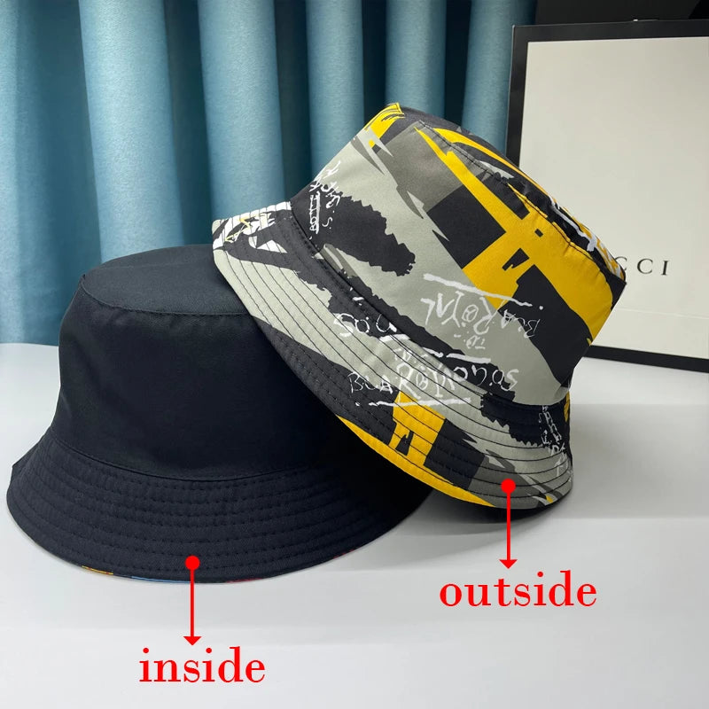 2024 New Bucket Hats Letter Embroidered Double-sided Fisherman