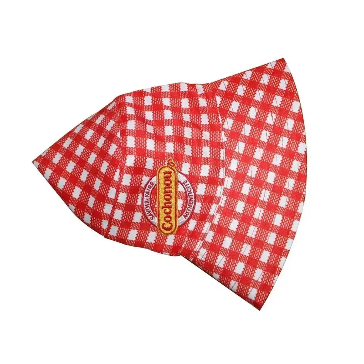 Unisex Bucket Hat Pig Cochonou Embroidery Red Plaid Style