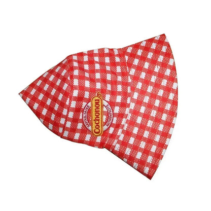 Unisex Bucket Hat Pig Cochonou Embroidery Red Plaid Style
