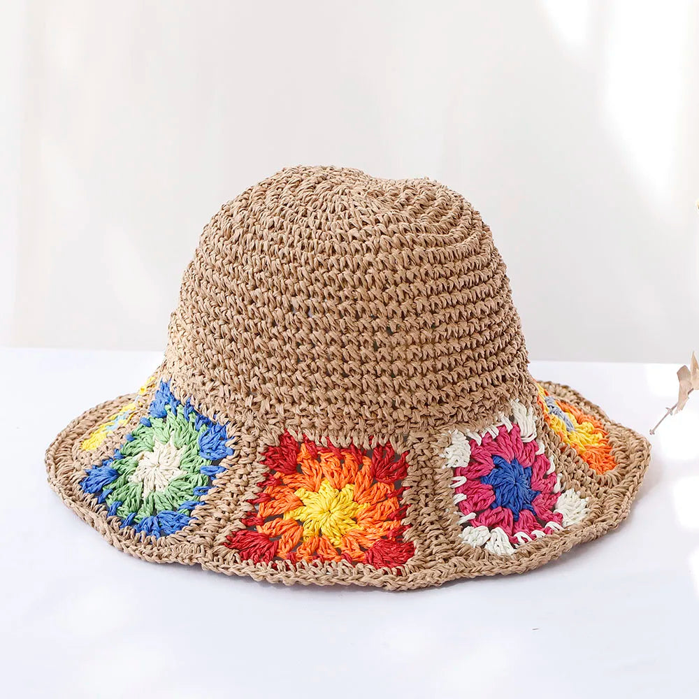 Fisherman's Womens Straw with flower hat bucket hat
