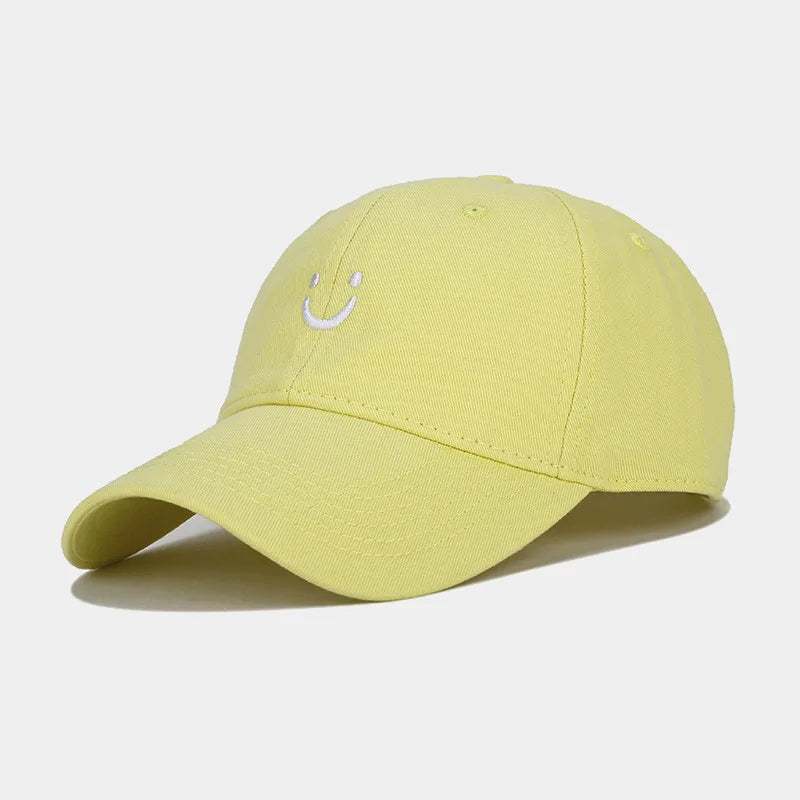 Soft Cotton Baseball Cap for Women Men Smile Face Embroidery