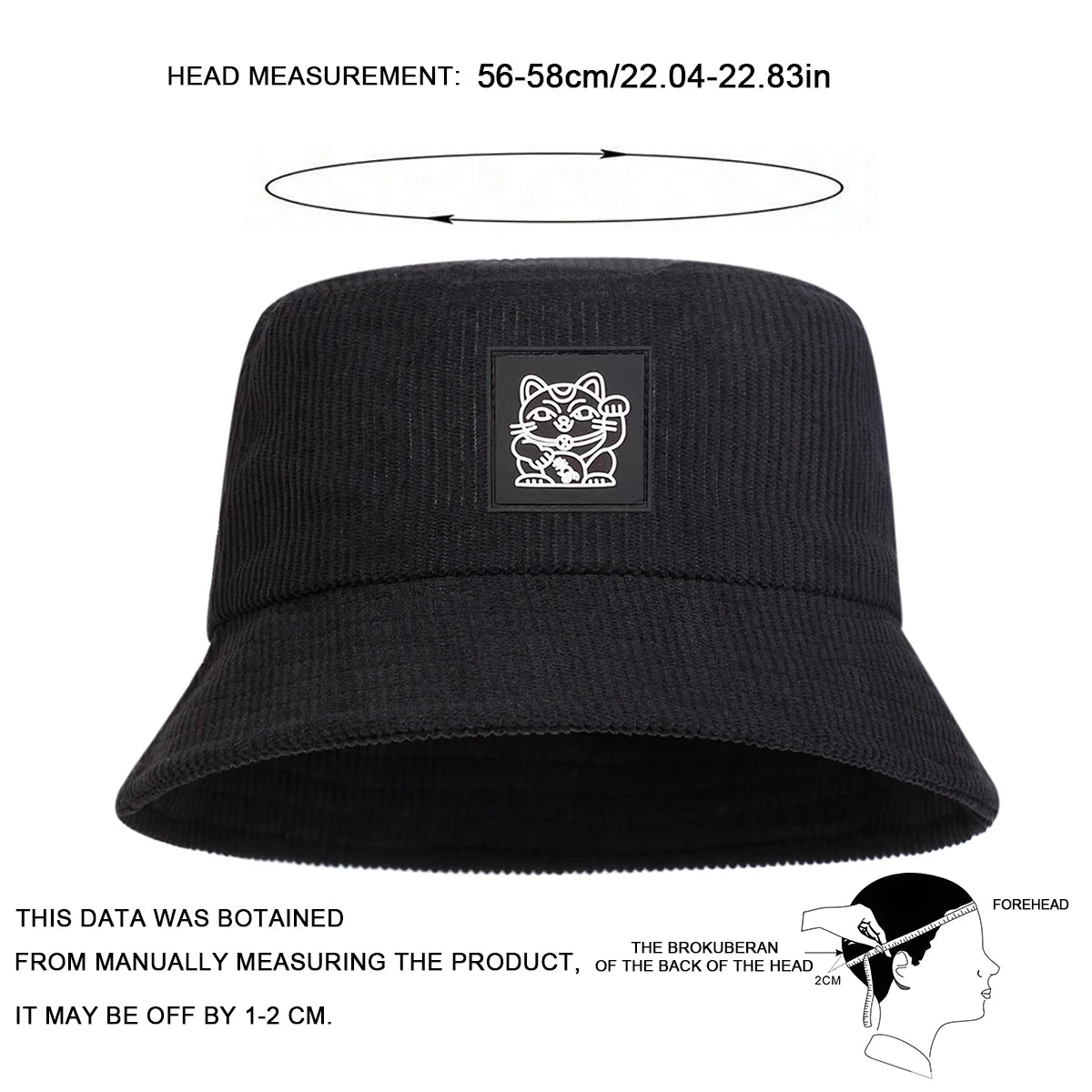 Unisex Lucky Cat Label Personality corduroy Bucket Hats Fisherman Caps Outdoor