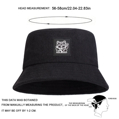 Unisex Lucky Cat Label Personality corduroy Bucket Hats Fisherman Caps Outdoor
