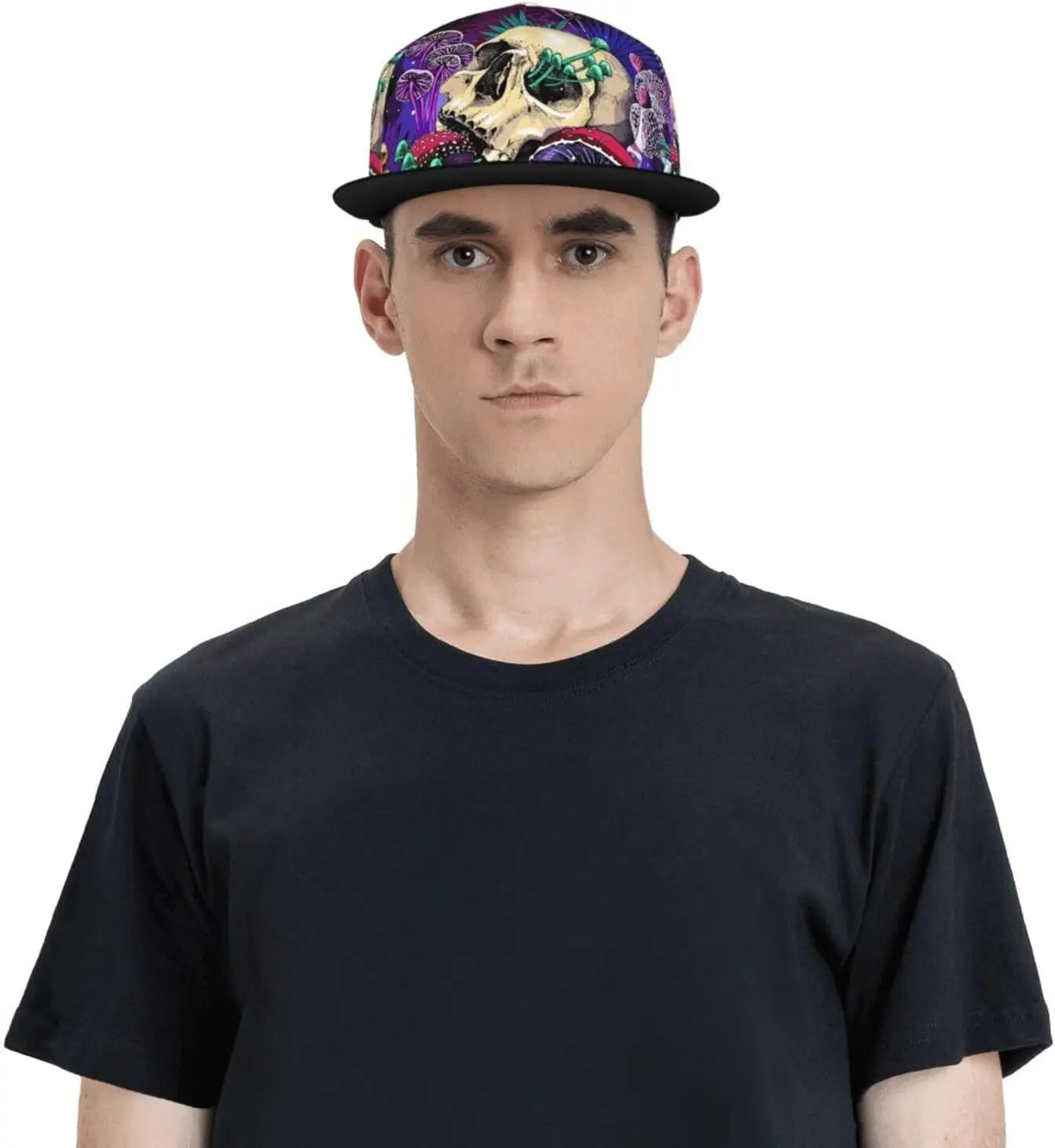 Mushrooms And Skull Flat Bill Visor Snapback Hat For Men Women