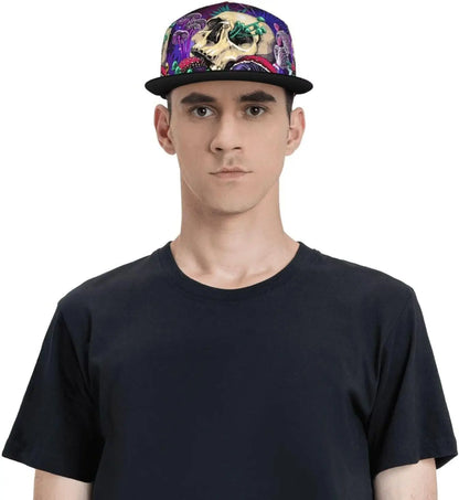 Mushrooms And Skull Flat Bill Visor Snapback Hat For Men Women