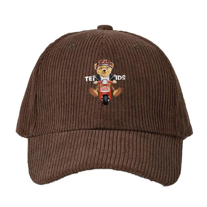 Corduroy Baseball Cap Men Teddy Bear Motorcycle