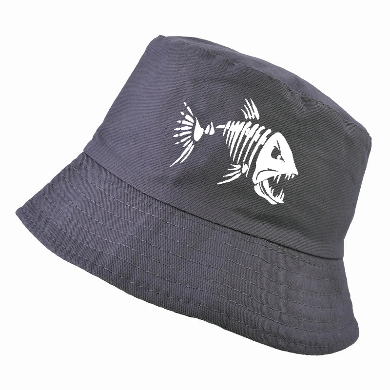 Men Outdoor Fishing Cap Bucket Hat Golf Hunting Caps With Cartoon Fish Bones