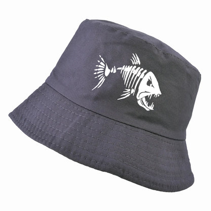 Men Outdoor Fishing Cap Bucket Hat Golf Hunting Caps With Cartoon Fish Bones