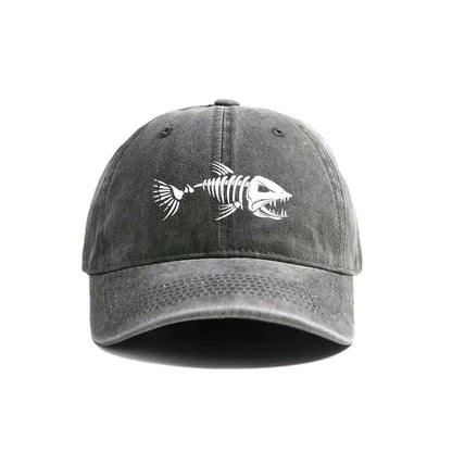 White Fishbone Printed Baseball Cap For Men Women