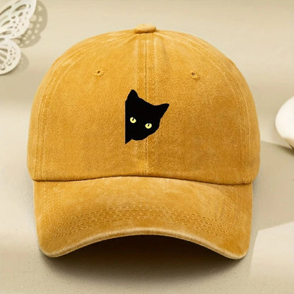 Cartoon Half Body Black Cat Print Baseball Cap