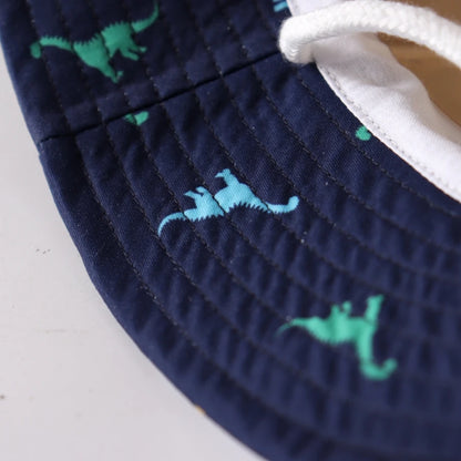 Dinosaur Wide Brim Summer Outdoor Hat Cotton Bucket Hat With Chin Strap