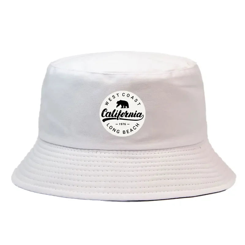 Summer 1976 California Long Beach Print Bucket Hat Woman Man Panama Hat Unisex Travel Sun Fisherman Cap