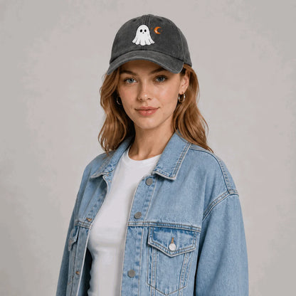 Ghost And Crescent Moon Graphic Baseball Cap