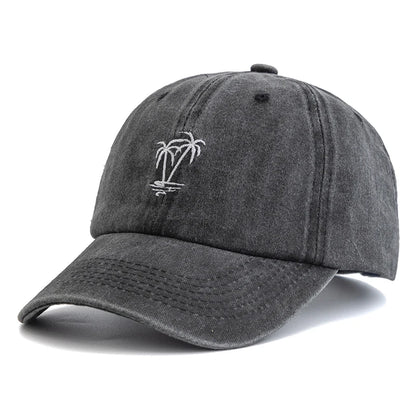 New Unisex Washed Cotton Cap Coconut Tree Embroidery Vintage Baseball Cap