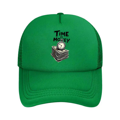 Time Is Money Graphic Oversized 2026 Mesh Baseball Cap