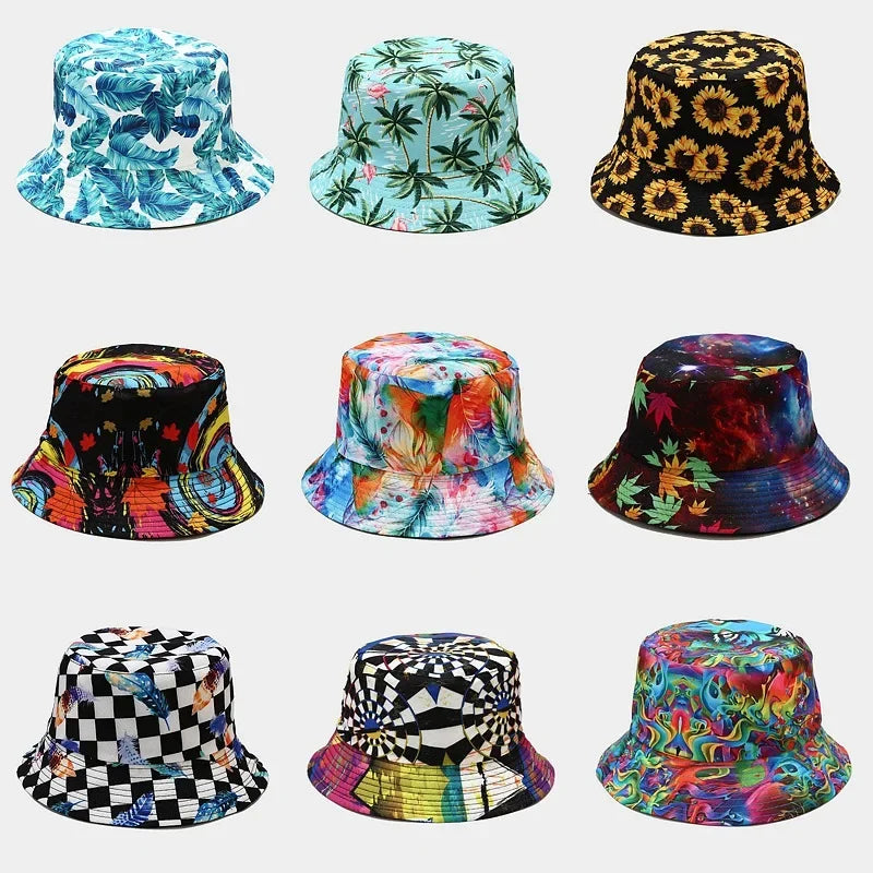 Cotton Flowers Graffiti Print Bucket Hat Fisherman Hat Travel Sun Cap Hats For Men And Women