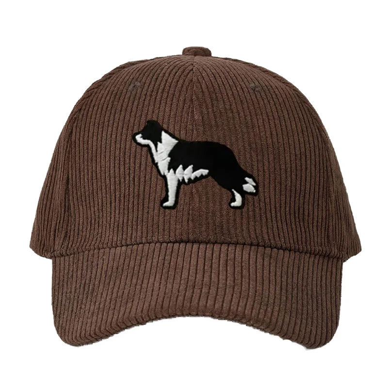 Border Collie Corduroy Cap Embroidered Dog Design Unisex Baseball Hat For Men Women