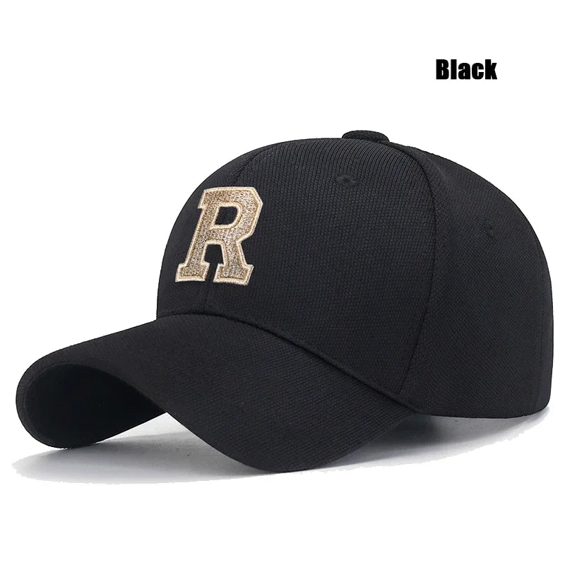 Baseball Cap Elastic Pineapple Cloth Material Gold Thread Embroidery Craft R Letter Design Style
