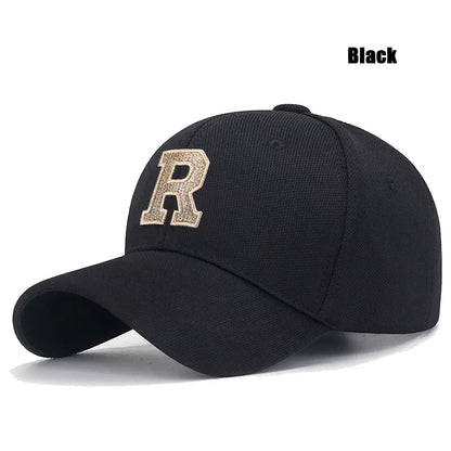 Baseball Cap Elastic Pineapple Cloth Material Gold Thread Embroidery Craft R Letter Design Style