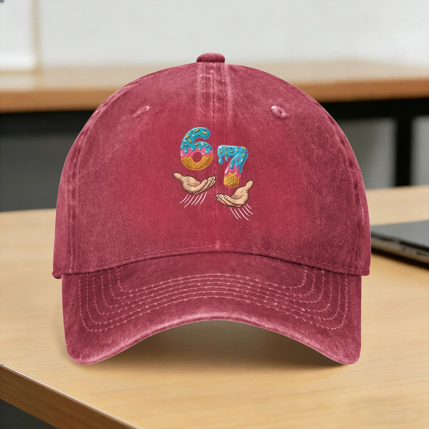 Six Seven 6 7 Ice Cream Hands Meme Casual Baseball Cap