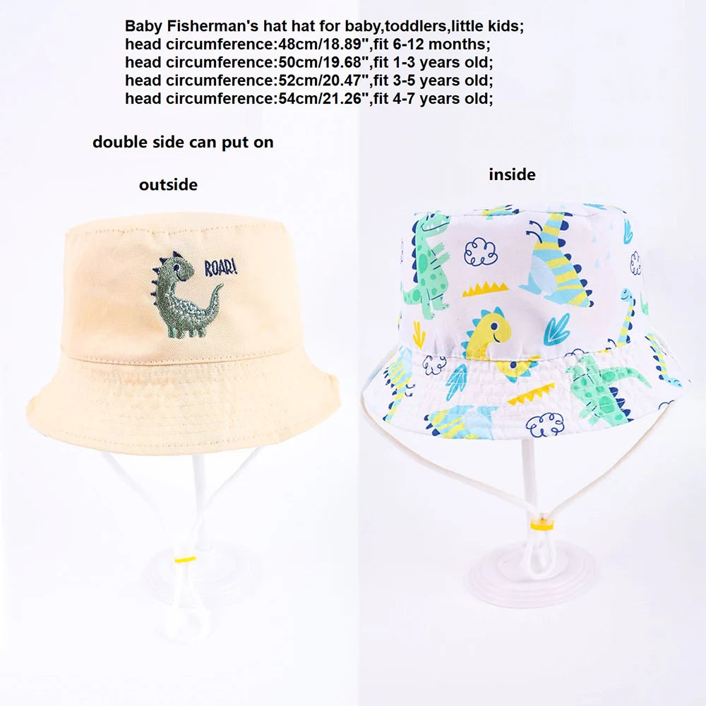 Summer Double Sided Children Bucket Hats Cartoon Embroidered Pajama Kids