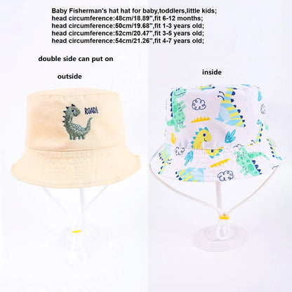 Summer Double Sided Children Bucket Hats Cartoon Embroidered Pajama Kids