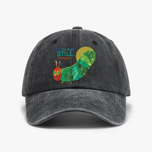 Funny Cartoon Graphic The Very Hungry Caterpillar Printed Washed Baseball Cap