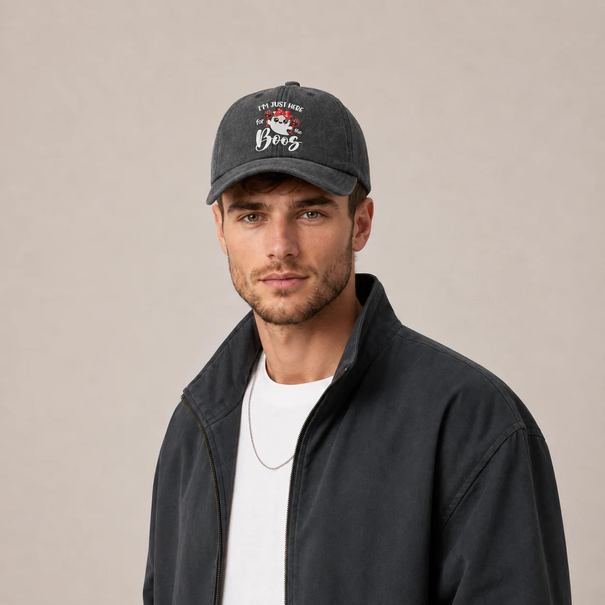 Vintage Washed Ghost Wine Pun Graphic Baseball Cap